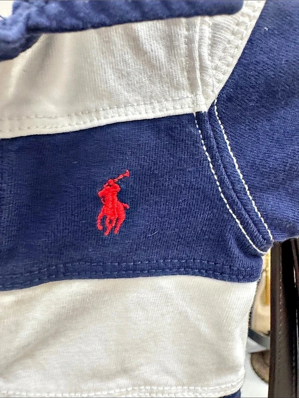 Ralph Lauren Striped Polo Romper Blue & White Baby 3M